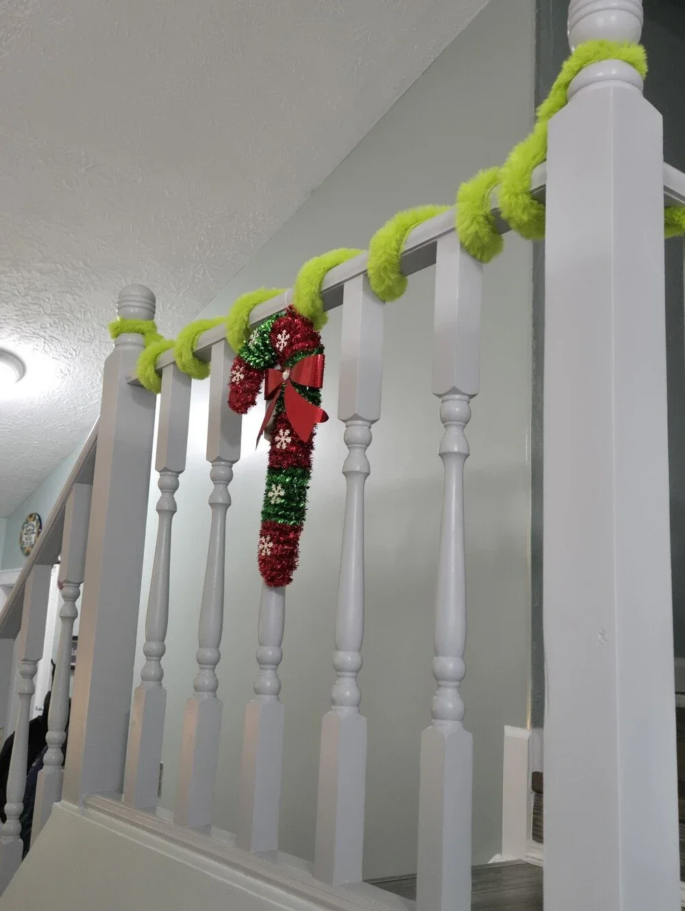 Bright Lime Green Grinch Fuzzy Christmas Tree Garland - EUC